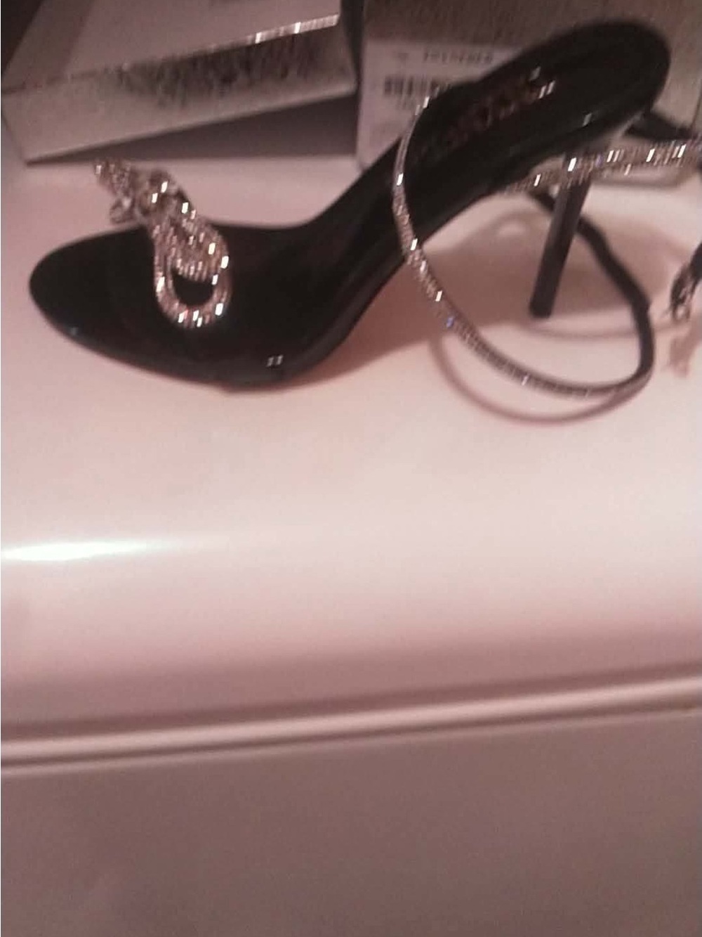 Black Rhinestone Embellished Stiletto Sandal